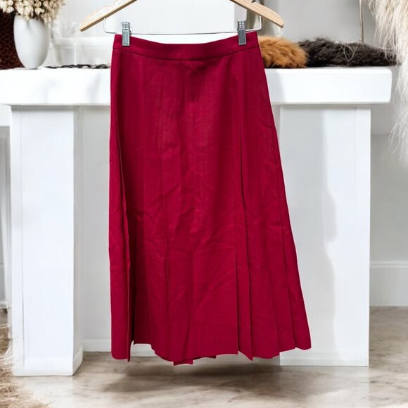 Talbots Vintage 100% Wool Red Pleated Midi Skirt Size 4P Made in USA - Picture 1 of 13